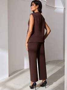 MaterniWear Bộ 2 món đồ bầu màu trơn đơn giản và quần - màu nâu - Xem 2