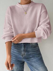 Celisse Tropiluxe 女式纯色简约休闲圆领长袖白色毛衣 - 淺粉色 - 查看 6