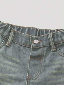 SHEIN Playful Pals 女婴休闲百搭简约 Y2K 街头风格做旧宽松直筒水洗蓝色舒适牛仔裤，适合日常穿着 - 淺色水洗藍 - 查看 4