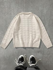 Manfinity EMRG Cardigã masculino casual com bordado de letras e botões frontais, ideal para outono/inverno, manga comprida. - Multicolorido - Ver 2