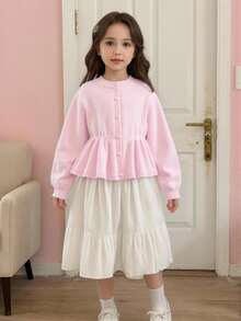 青少年女孩休闲可爱粉色腰部合身针织开衫，柔软舒适，适合日常、户外、旅行、度假、居家、日托、儿童玩耍、秋冬、圣诞节、返校、派对，用途广泛 - 粉色 - 查看 5