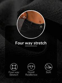 SHEIN Tall 女式纯色修身时尚百搭中腰紧身喇叭牛仔裤 - 黑色 - 查看 7