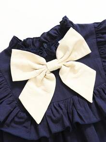 فستان فتاة مراهقة بياقة مكشكشة وعقدة للزينة، بتصميم مريح وغير رسمي - الأزرق - مشاهدة 5