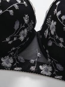 1 pièce Soutien-gorge en dentelle noire grande taille avec armature, bretelles larges confortables, qui soulève et met en valeur la poitrine - Noir - Voir 3