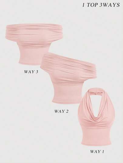 SHEIN MOD Camiseta de mujer de unicolor con pliegues, de estilo versátil