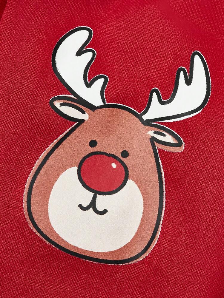 PETSIN 可爱卡通驯鹿印花休闲卫衣 - 紅色 - 查看 4