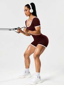 Seamluxe SHEIN Sport Macaquinho Esportivo Bicolor Sem Costura