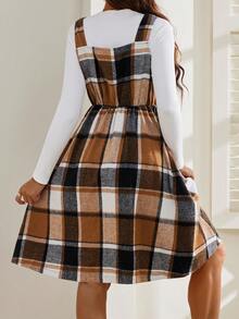 SHEIN 格子无袖褶皱拉链休闲日常孕妇装 - 彩色 - 查看 2