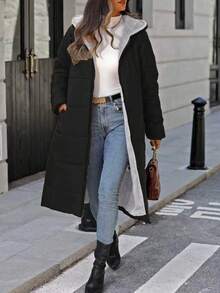 EMERY ROSE Áo khoác nữ có mũ kéo khóa, kiểu dáng thường ngày, phong cách giản dị. - màu đen - Xem 5