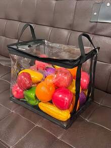 1/3个装大容量透明PVC收纳袋，防水可折叠拉链手提整理袋，带提手，适用于学校、大学宿舍、办公室用品、家居收纳、旅行打包、衣柜收纳等。