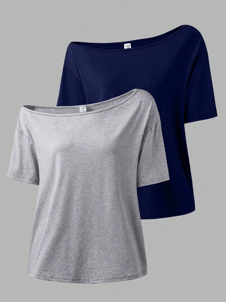 SHEIN Áo thun tay ngắn lệch vai đơn giản cho bé gái tuổi teen - Nhiều màu - Xem 1