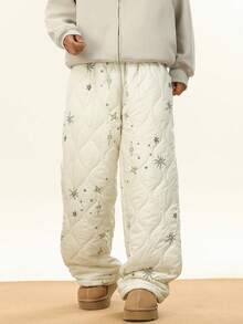 INAWLY Plus Size Star Print Warm Casual Comfortable Soft Cotton Pants, Winter - White - View 4