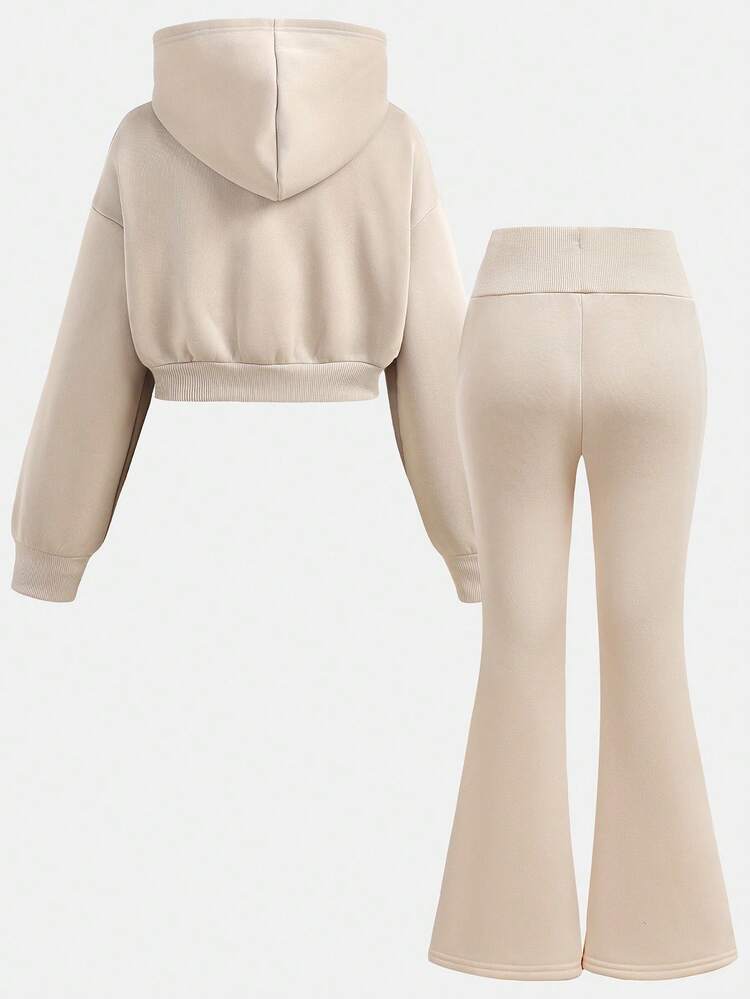 Girlism Conjunto de Moletom com Capuz e Calça de Moletom para Meninas Pré-Adolescentes, Roupa Casual de Descanso, Outono/Inverno - Damasco - Visão 2