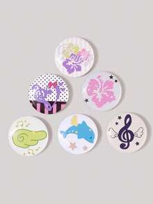 ROMWE Kawaii 6枚动漫徽章，图案包括花朵、翅膀、音符、波点和星星