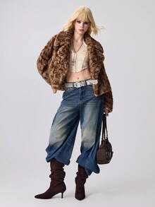 ROMWE EDITION Chaqueta de manga larga holgada con estampado de leopardo y piel sintética para mujer - Café integral - Ver 10