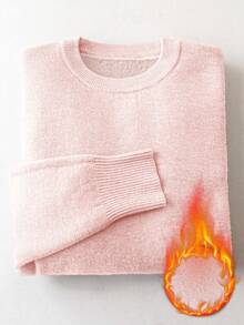 Franclia 女式修身圆领保暖长袖毛衣 - 粉色 - 查看 4