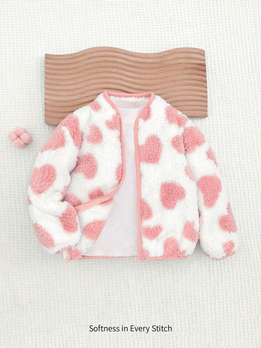 Cozy Pixies Baby Girl Casual Versatile White Base Pink Floral Print Stand Collar Long Sleeve Cardigan Baby Girl Fleece Jacket Baby Girl Cute Jacket Baby Girl Bomber Jacket Baby Girl Fall Jackets Polka Dot Toddler Jacket
