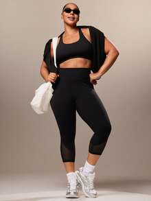 GLOWMODE Quần legging cạp cao Flex Mesh FeatherFit™ cỡ lớn 24'' có túi bên hông, tập yoga tác động thấp hàng ngày - màu đen - Xem 7