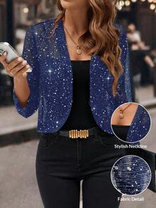 Editum 秋冬女士时尚通勤银箔透视短款夹克