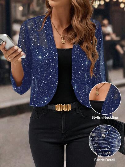 Editum 秋冬女士时尚通勤银箔透视短款夹克