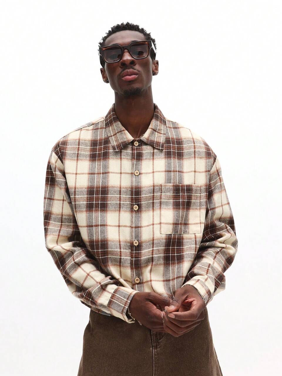 Chemise boutonnée à carreaux à manches longues