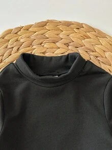 SHEIN Babygirl 可爱休闲百搭黑色高领长袖针织上衣 - 黑色 - 查看 5