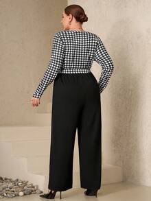 Chikora Plus Size Women's Jumpsuit,Black And White Elegant Patchwork Long Sleeve Pants,Autumn Dinner Work Commute Jumpsuit - Black and White - View 2