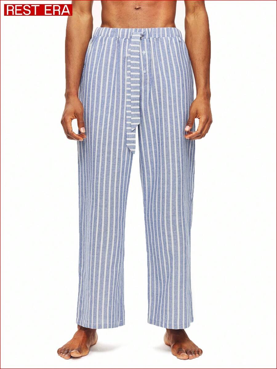 Rest Era 男士条纹印花家居裤一件装，冬季款 - 彩色 - 查看 1