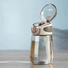 1 Piece 400ml/13.5 Ounces, Leak Proof, Drop Proof, Splash Proof, PC+Anti Slip Silicone Material, INS Style Portable Straw Cup, Straight Anti Slip Patterned Cup Body, One Click Bounce Anti Splash Cup Lid, All Season Outdoor Adventure Travel Water Tool