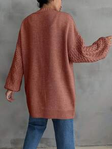 EURMUSE Women Cable Knit Detailed Long Cardigan - Dusty Pink - View 3