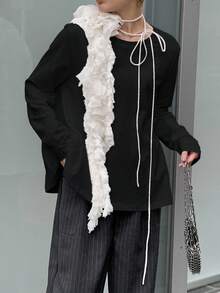 FRIFUL Áo thun dài tay trơn màu thường ngày dành cho nữ, đa năng cho mùa thu - màu đen - Xem 5