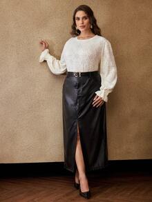MOTF PREMIUM BLUSA CON VOLANTES TALLA GRANDE PARA OTOÑO E INVIERNO - Beis - Ver 6