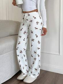 CovetEZ Women's Casual Deer Print Pants, Autumn - White - View 4