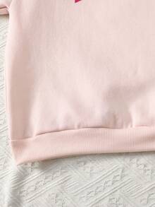 Tween Girls' Loose Casual Crew Neck Pullover Sweatshirt With Letter Graphic, Drop Shoulder Long Sleeve - Baby Pink - View 3