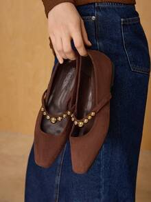 MOTF PREMIUM Bailarinas con detalles de cuentas y punta cuadrada - Marrón - Ver 7