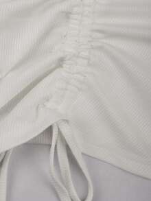 Franclia 大码女式法式休闲优雅罗纹长袖T恤，秋冬 - 白色 - 查看 5