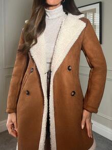 SHEIN Clasi Damen Flauschige Patchwork Knopfleiste einfache Lässig Regeljacke für Herbst/Winter