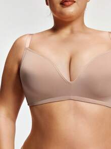 SHAPORA Sujetador inalámbrico de talla grande de unicolor simple - Albaricoque - Ver 2