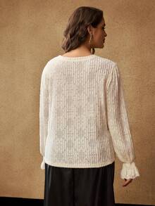 MOTF PREMIUM BLUSA CON VOLANTES TALLA GRANDE PARA OTOÑO E INVIERNO - Beis - Ver 3