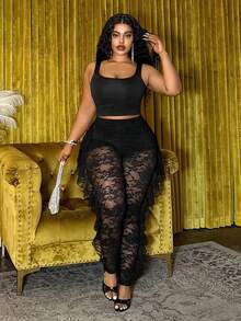 Slaydiva 2026秋冬大码女装，优雅蕾丝修身裤，适合乡村音乐节、婚礼宾客、约会之夜、派对等场合，性感修身。 - 黑色 - 查看 5