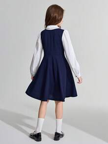 Maija Kids Maija Kids 少女针织蓝白撞色领二合一长袖连衣裙 - 藏蓝色 - 查看 2
