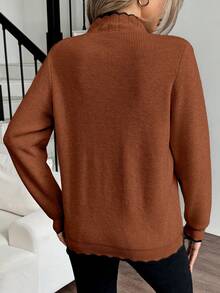 Elenzga Apricot Turtleneck Ruffle Hem Women Sweater, Autumn/Winter - Redwood - View 2