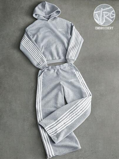 PAVTROS Conjunto de Moletom Casual com 6 Listras Bordadas em Estilo de Rua, Bestseller, Adequado para Festivais de Música ao Ar Livre, Uso Diário, Encontros com Amigos, Presente para Namorado/Marido, Presente de Aniversário, Cinza Claro