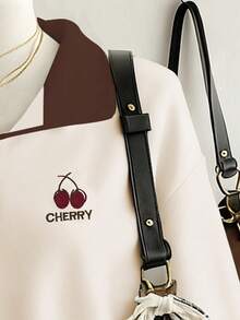 Lalippa Plus Size Casual Cherry Embroidery Drop Shoulder Loose Sweatshirt, Autumn - Multicolor - View 3