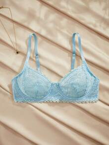 Charlaine 1pc Blue Lace Underwire Bra Lingerie Bra - Blue - View 5