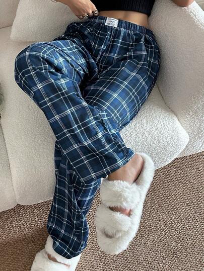 Dream Adore Plaid Print Elastic Waist Straight Leg Lounge Pants,
