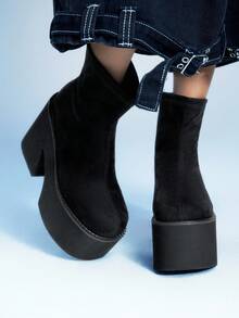 Sugerpunk Giày bốt cao gót đế dày thời trang nữ - màu đen - Xem 5