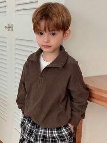 Dazy Kids 幼儿男童宽松豹纹领运动衫，休闲秋季 - 棕色 - 查看 4