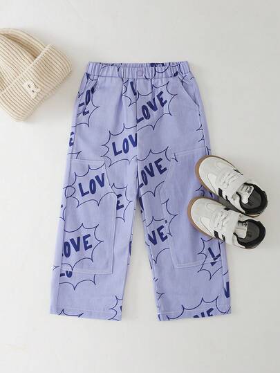 THE HAPPY LOOK Young Girl Casual Letter Print Straight Leg Pants