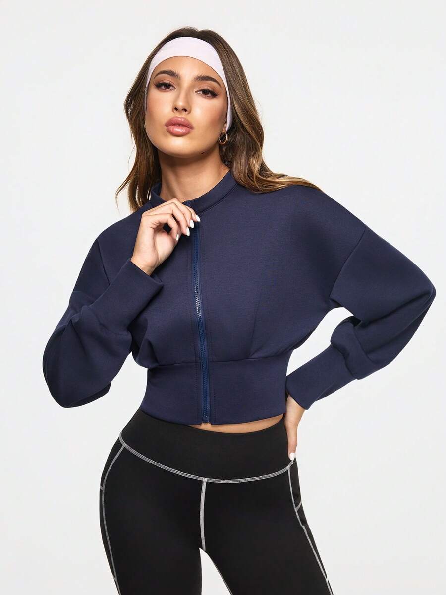 Eassivo Eassivo 休闲纯色短款运动夹克 - 藏蓝色 - 查看 1